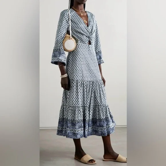 Veronica Beard Blue Patterned Tiered Maxi Dress - Picture 3 of 10